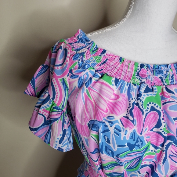 Lilly Pulitzer Dress Maddlyn Off Shoulder Tiger Sunrise Small NEW Summer 2 4 6 - Picture 6 of 12